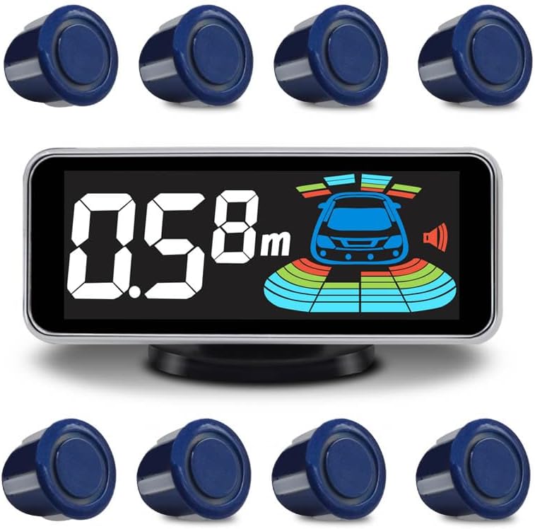 ELSNU Car Parking Sensors Kit Reverse Radar parktronic System Auto Electronics Vehicle Back Assistant Reverse 8 Sensor (Dark Blue) - Image 1
